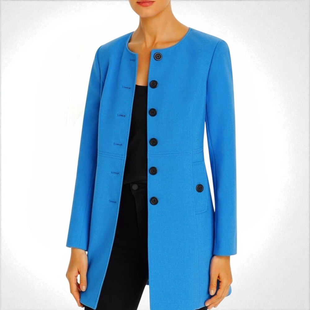 Karl Lagerfeld Riviera Blue Tailored Coat 10 Button Up Longline Minimalist NWOT - Picture 5 of 12